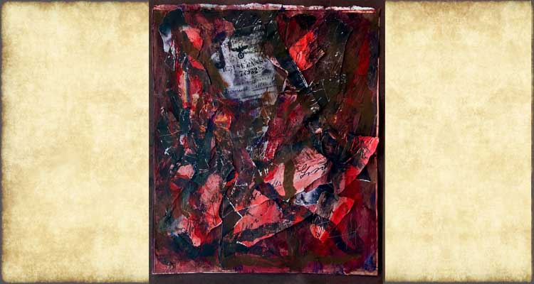 "Destruction - Even These Many Years Later" - Painting by Paulette Jellinek, 2023 - 2024, 10.75" x 9.25"